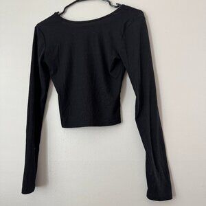 JK Studio Long‑Sleeve Black Top – Chain Back Detail, Elegant + Edgy